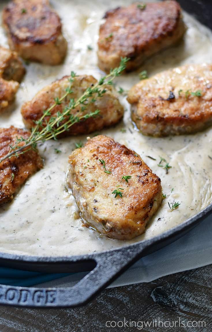 Skillet Pork Chops with Herb Gravy ready in 30 minutes for those crazy busy nights | cookingwithcurls.com #sponsored #ad #RealFoodRealFast