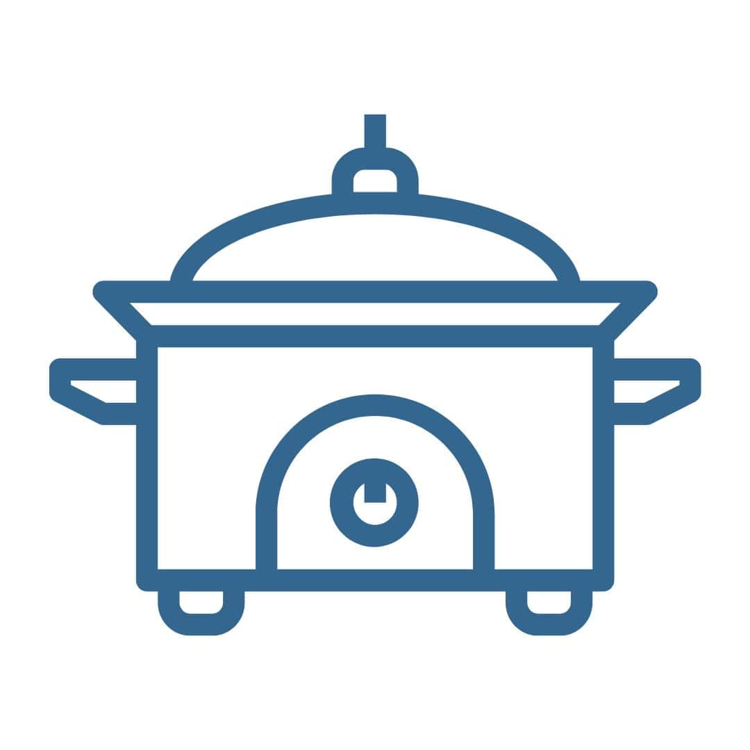Blue slow cooker graphic outline.